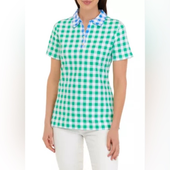 Kim Rogers Tops - Kim Rogers Mixed Polo Checkered Short Sleeve Perfectly Soft Top Tee